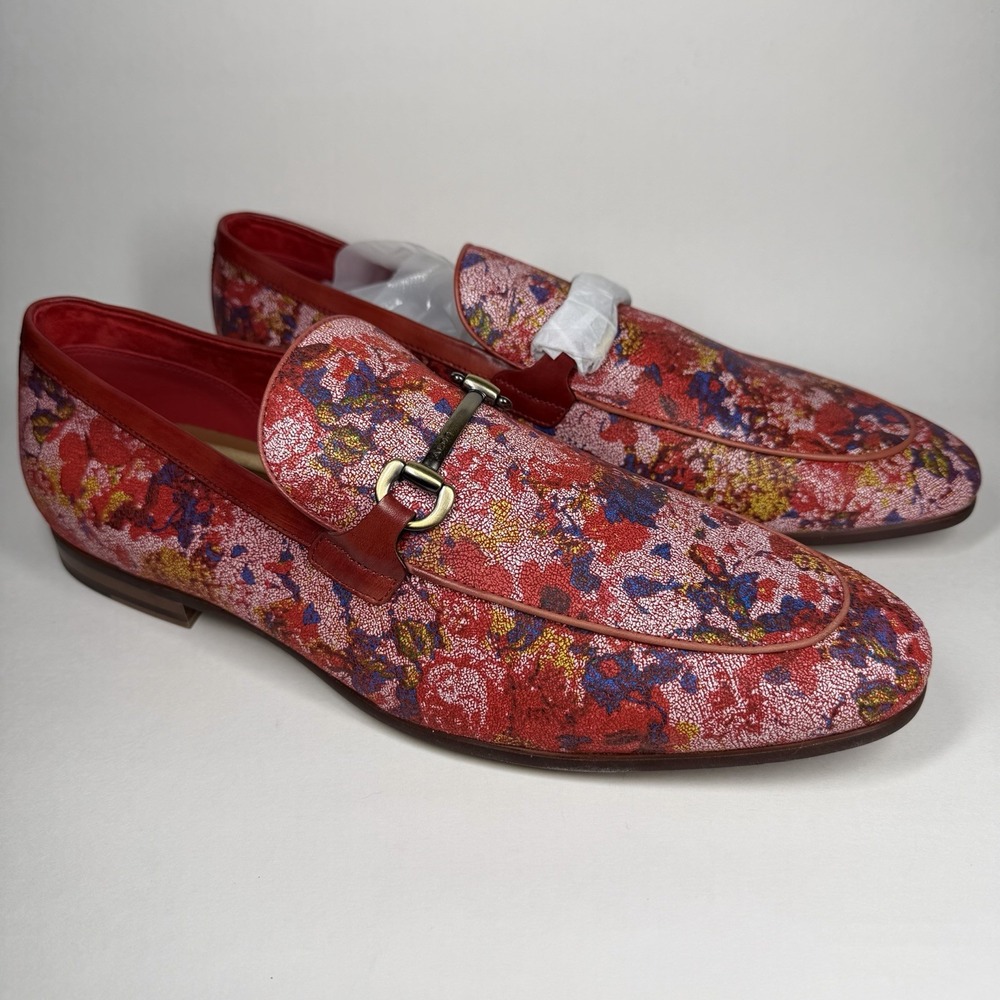 Aldo Men's Size 14 Red Multicolor Abstract Leather Loafer Slip On Shoes